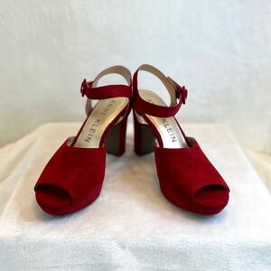 Anne Klein Pearlina Red faux Suede Platform Sandals